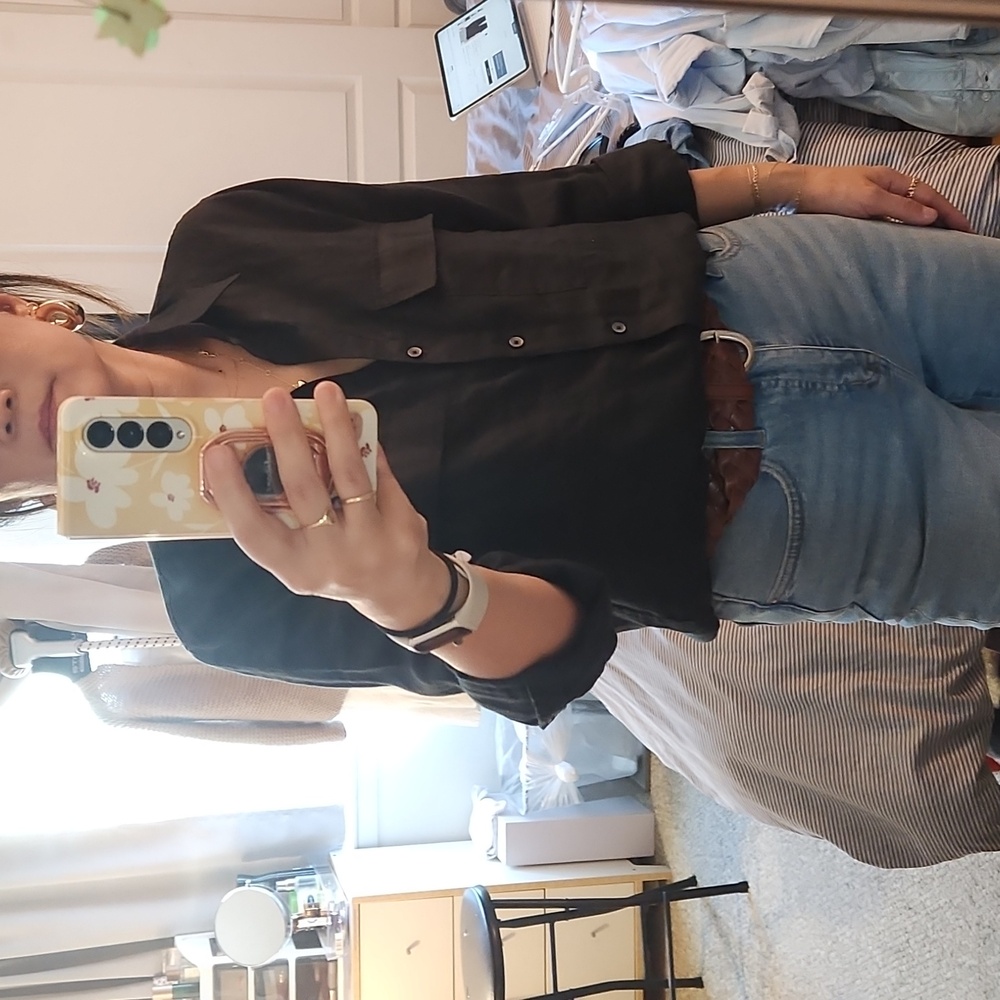 Babaton Black Linen Button Down Shirt Sz S